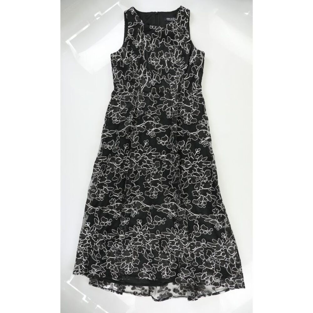 ALEX & EVE Womens Embroidered Cocktail Dress, Black, 6, MP